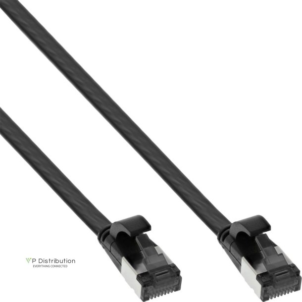 InLine&reg; Flat patch cable, U/FTP, Cat.8.1, TPE halogen free, black, 2m