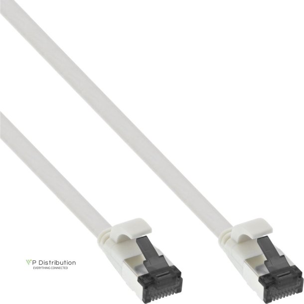 InLine&reg; Flat patch cable, U/FTP, Cat.8.1, TPE halogen free, white, 0,3m