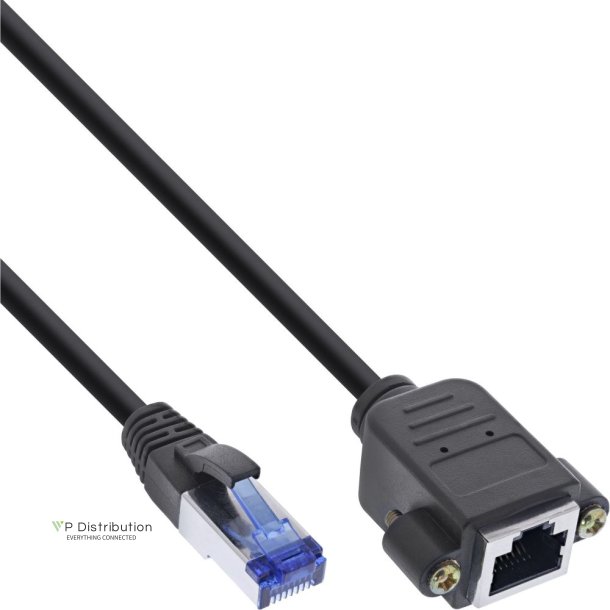 InLine&reg; Patch cable built-in extension, S/FTP (PiMf), Cat.6A, halogen-free, copper, black, 0.5m