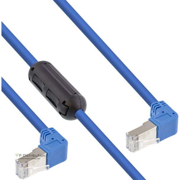 InLine&reg; Patch cable two side down angled, S/FTP (PiMf), Cat.6, 250MHz, PVC, copper, blue, 1.6m