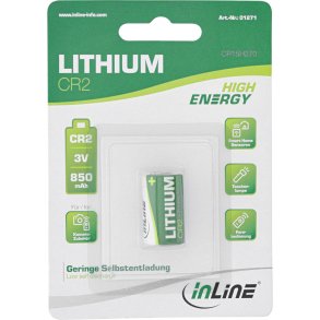 InLine® Lithium High Energy Battery, Photo Battery, CR2, 3V 850mAh, 1pcs Blister