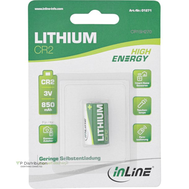 InLine&reg; Lithium High Energy Battery, Photo Battery, CR2, 3V 850mAh, 1pcs Blister