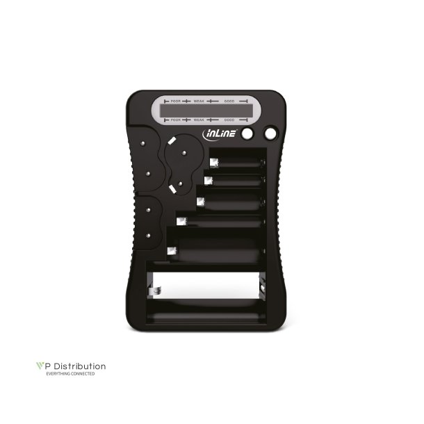 InLine&reg; battery tester with LCD display, for round and button cell batteries