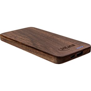InLine® woodplate, USB PowerBank 5.000mAh, with LED, walnut wood