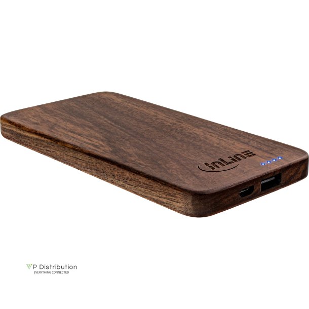 InLine&reg; woodplate, USB PowerBank 5.000mAh, with LED, walnut wood