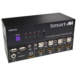 SmartAVI HDMI, 4-Port, KVM Switch with USB 2.0 and Stereo Audio support. Includes: [HKM-04, PS5VD2A]