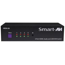 SmartAVI HDMI, 4-Port, KVM Switch with USB 2.0 and Stereo Audio support. Includes: [HKM-04, PS5VD2A]