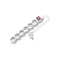 VALUE UTE Power Strip long/round,+Switch white, 6x, CEE 7/7, 3m
