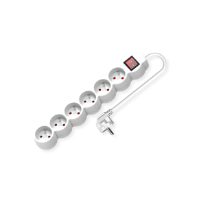 VALUE UTE Power Strip long/round,+Switch white, 6x, CEE 7/7, 3m