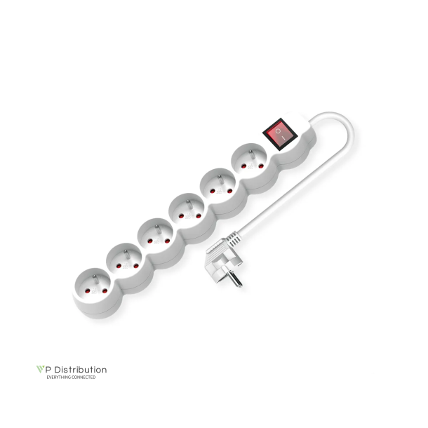 VALUE UTE Power Strip long/round,+Switch white, 6x, CEE 7/7, 3m