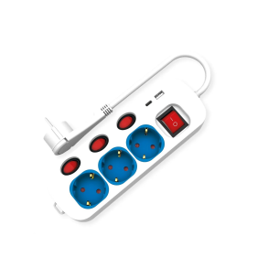 ROLINE Table PowerStrip 3x, +Sw, colored 1x A + 1x C, CEE7/7, Blue, 3m