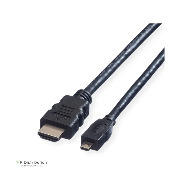 VALUE HDMI High Speed Cable + Ethernet, A - D, M/M, 2m