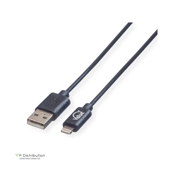 VALUE Lightning to USB Cable for iPhone, iPod, iPad, black, 1m