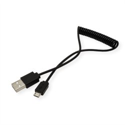 ROLINE USB 2.0 Spiral Cable, A - Micro B, M/M, 1 m