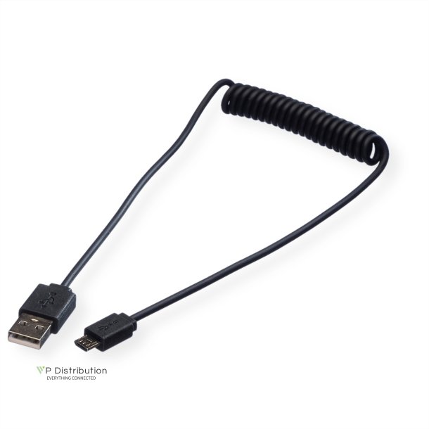 ROLINE USB 2.0 Spiral Cable, A - Micro B, M/M, 1 m