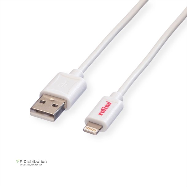 ROLINE Lightning to USB Cable for iPhone, iPod, iPad, white, 1 m