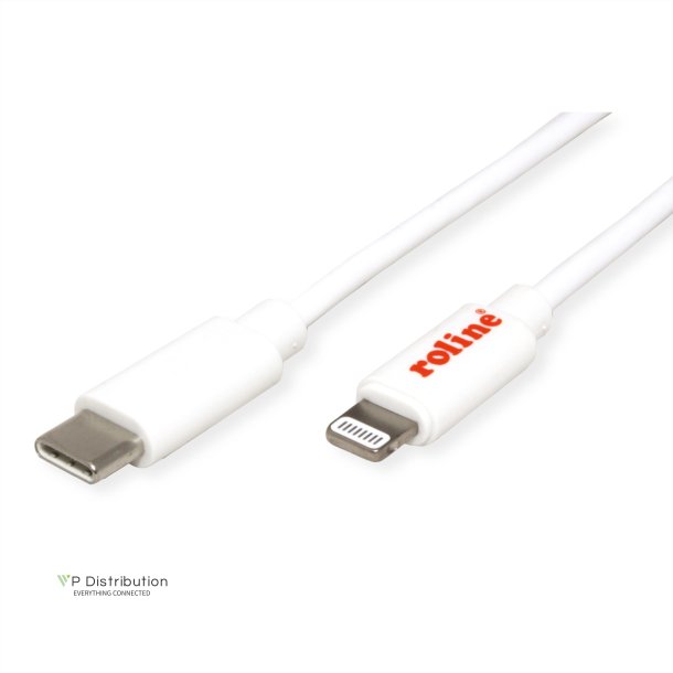 ROLINE USB Type C Sync &amp; Charge Cable for Apple Devices with Lightning Connector, white, 1 m