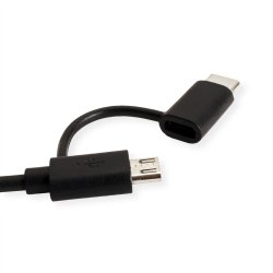 ROLINE Cable USB Micro B + Type C M/M to USB2.0 A M, OTG, black, 1 m