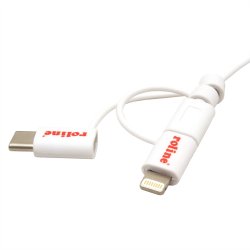 ROLINE 8pin + MicroB + Type C to USB Charge &amp; Sync Cable, white, 1 m