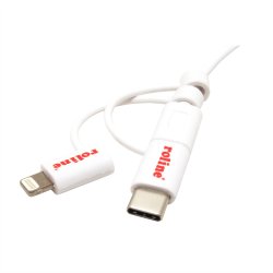ROLINE 8pin + MicroB + Type C to USB Charge &amp; Sync Cable, white, 1 m