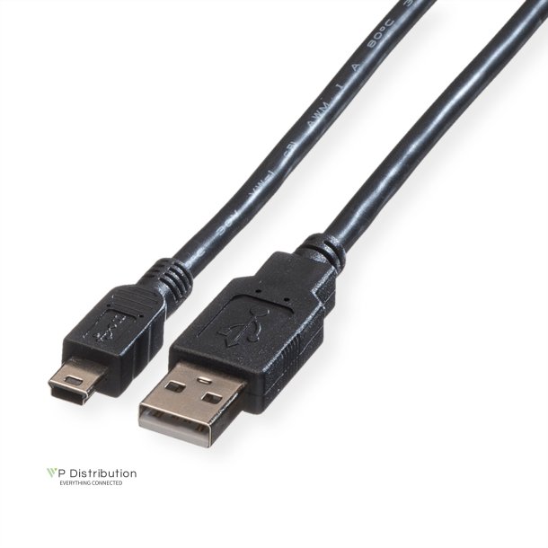 ROLINE USB 2.0 Cable, A - 5-Pin Mini, M/M, black, 1.8 m