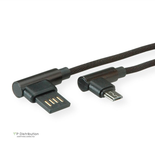 ROLINE USB 2.0 Cable, A reversible - Micro B (90&deg; angled), M/M, black, 0.8 m