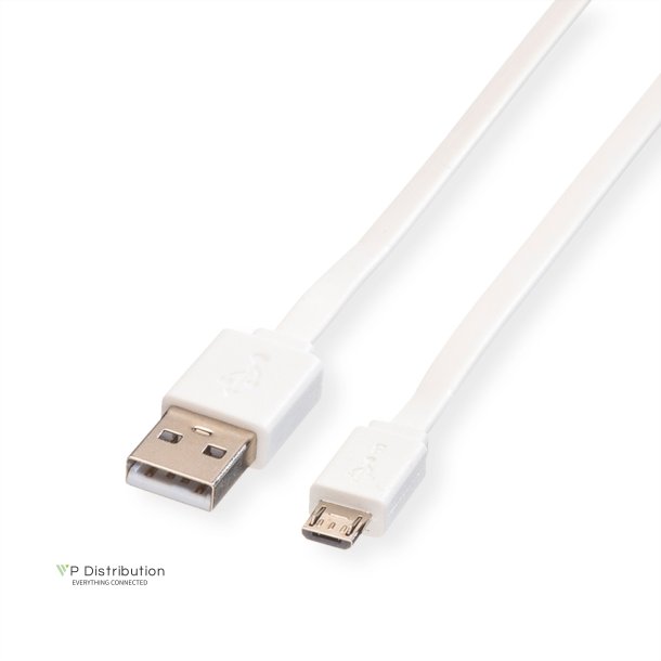 ROLINE USB 2.0 Cable, A - Micro B, M/M, white, 1 m