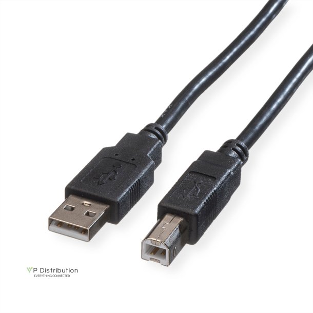 ROLINE USB 2.0 Cable, A - B, M/M, black, 0.8 m