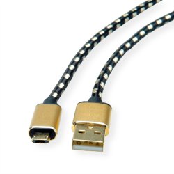 ROLINE GOLD USB 2.0 Cable, A - Micro B (reversible), M/M, 0.8 m