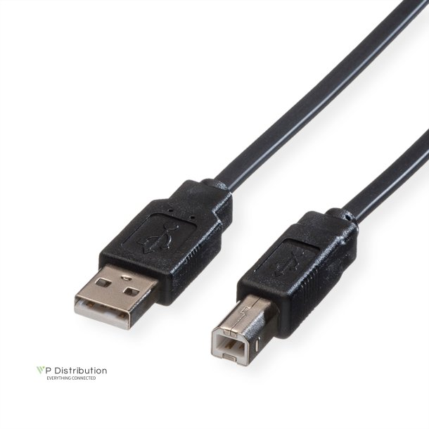 ROLINE USB 2.0 Flat Cable, type A-B, black, 0.8 m