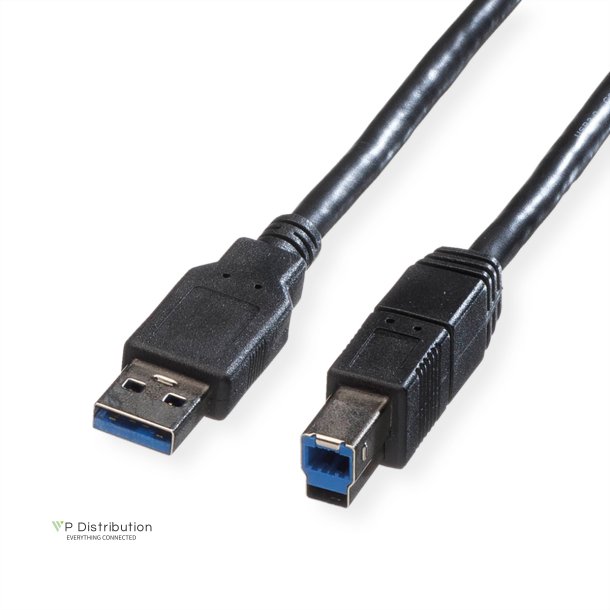 ROLINE USB 3.2 Gen 1 Cable, A - B, M/M, black, 0.8 m