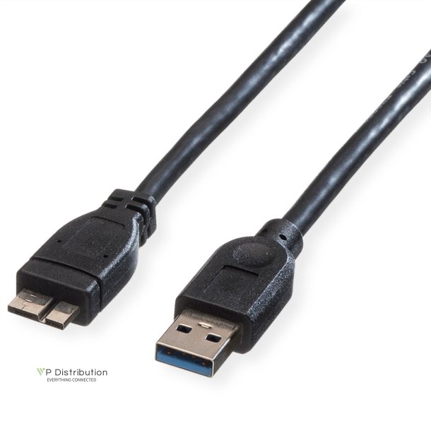 ROLINE USB 3.2 Gen 1 Cable, A - Micro A, M/M, black, 0.8 m