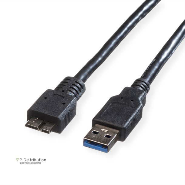 ROLINE USB 3.2 Gen 1 Cable, A - Micro B, M/M, black, 2 m