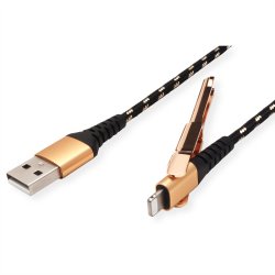 ROLINE GOLD Lightning to USB Cable for iPhone, iPod, iPad, with Smartphone support function, 1 m