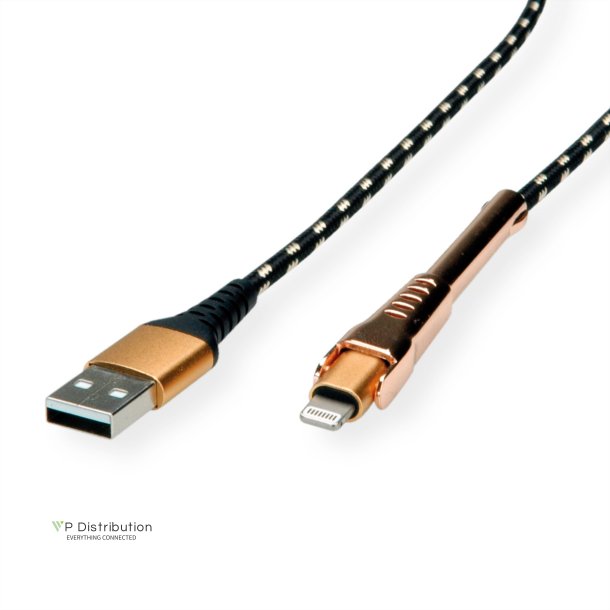 ROLINE GOLD Lightning to USB Cable for iPhone, iPod, iPad, with Smartphone support function, 1 m