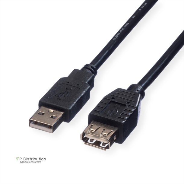 ROLINE USB 2.0 Cable, A - A, M/F, black, 1.8 m