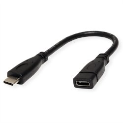 ROLINE USB 3.2 Gen 2 Type C Cable, C-C, M/F, black, 0.15 m