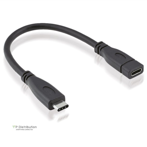 ROLINE USB 3.2 Gen 2 Type C Cable, C-C, M/F, black, 0.15 m