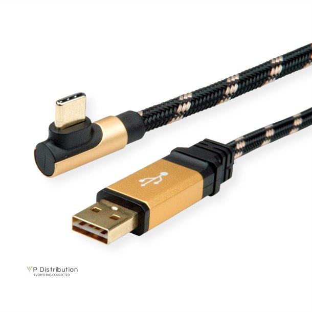 ROLINE GOLD  USB 2.0 Cable, reversible A - C 90&deg; angled, M/M, 0.8 m