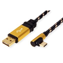 ROLINE GOLD  USB 2.0 Cable, reversible A - C 90&deg; angled, M/M, 1.8 m
