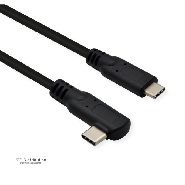 ROLINE USB 3.2 Gen 2x2 Cable, PD (Power Delivery) 20V5A, with Emark, C-C, M/M, 1x 90&deg; angled, 20 Gbit/s, black, 1 m