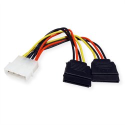 ROLINE Internal Y-Power Cable, 4-Pin HDD to 2x SATA, 0.12 m