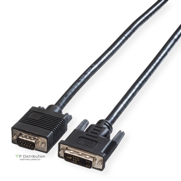 ROLINE DVI Cable, DVI (12+5) - HD15, M/M, 2 m