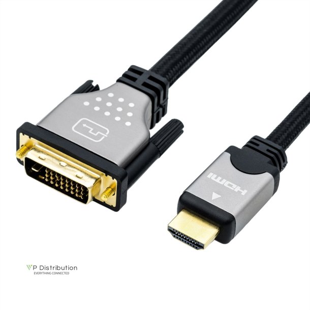 ROLINE Monitor Cable, DVI (24+1) - HDMI, M/M, black /silver, 1 m