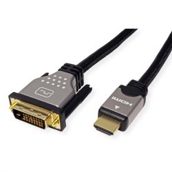 ROLINE Monitor Cable, DVI (24+1) - HDMI, M/M, black /silver, 7.5 m