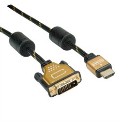 ROLINE GOLD Monitor Cable, DVI (24+1) - HDMI, M/M, 10 m