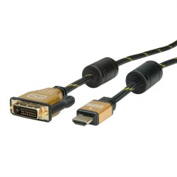 ROLINE GOLD Monitor Cable, DVI (24+1) - HDMI, M/M, 10 m
