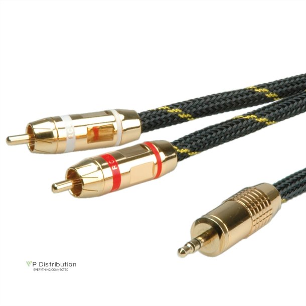 ROLINE GOLD Audio Connection Cable 3.5mm Stereo - 2 x Cinch (RCA), Male - Male, Retail Blister, 2.5 m