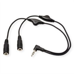 ROLINE Y Audio Cable with 3.5 mm Stereo Plug (2x speaker lines), Volume Control