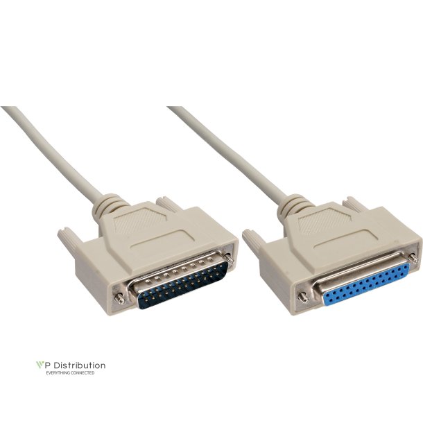 InLine&reg; Serial Cable molded DB25 male to female direct grey 1.8m